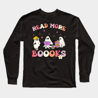 Retro Groovy Read More Books Ghost Boo ghoul funny Halloween Long Sleeve T-Shirt